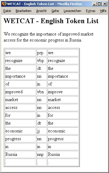 Screenshot of English token list